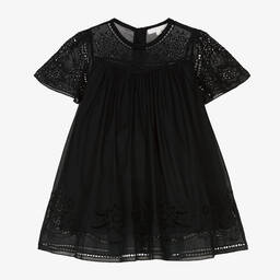 Chloé-Girls Black Cutwork Cotton Dress | Childrensalon Outlet