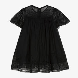 Chloé-Girls Black Cutwork Cotton Dress | Childrensalon Outlet