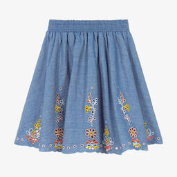 Chloé-Girls Blue Chambray Floral Skirt | Childrensalon Outlet