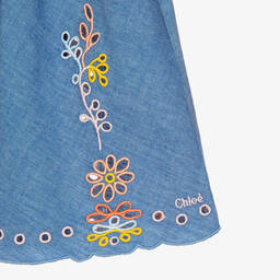 Chloé-Girls Blue Chambray Floral Skirt | Childrensalon Outlet