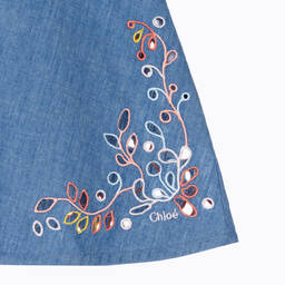 Chloé-Girls Blue Cotton Chambray Floral Dress | Childrensalon Outlet