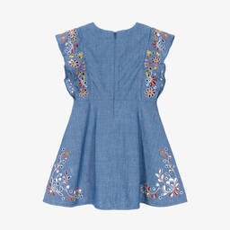 Chloé-Girls Blue Cotton Chambray Floral Dress | Childrensalon Outlet