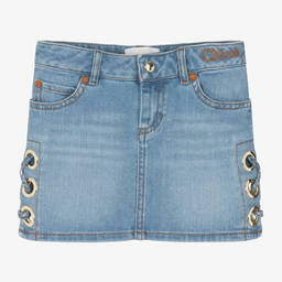 Chloé-Girls Blue Denim Eyelet Skirt | Childrensalon Outlet