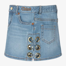 Chloé-Girls Blue Denim Eyelet Skirt | Childrensalon Outlet
