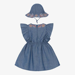 Chloé-Girls Blue Floral Chambray Dress Set | Childrensalon Outlet