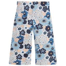 كلوي-بنطلون كولوت قطن بوبلين لون أزرق بطبعة ورود للبنات | Childrensalon Outlet