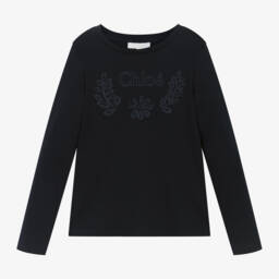 Chloé-Girls Blue Floral Embroidered Top | Childrensalon Outlet