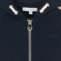 Chloé-Синий топ из органического хлопка на молнии с капюшоном | Childrensalon Outlet