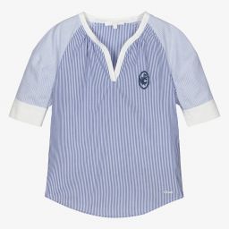 Chloé-Голубая блузка в полоску для девочек | Childrensalon Outlet