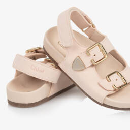 Chloé-Girls Blush Suede Buckle Sandals | Childrensalon Outlet