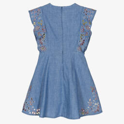 Chloé-فستان شامبراي مطرز بالزهور للبنات | Childrensalon Outlet