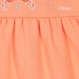 Chloé-Girls Coral Orange Cotton Floral Dress | Childrensalon Outlet
