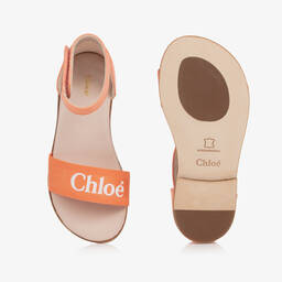 Chloé-Girls Coral Pink Leather Logo Sandals | Childrensalon Outlet