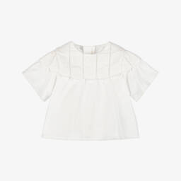 Chloé-Girls Creamy Embroidered Collar Top | Childrensalon Outlet