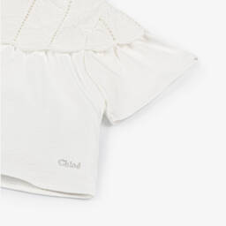 Chloé-Girls Creamy Embroidered Collar Top | Childrensalon Outlet