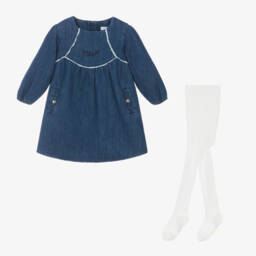 Chloé-Girls Denim Dress with Tights | Childrensalon Outlet