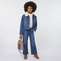 Chloé-Girls Denim Jacket with Sherpa Collar | Childrensalon Outlet
