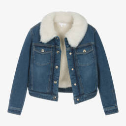 Chloé-Girls Denim Jacket with Sherpa Collar | Childrensalon Outlet
