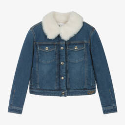 Chloé-Girls Denim Jacket with Sherpa Collar | Childrensalon Outlet