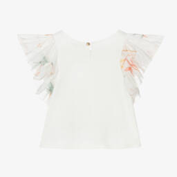Chloé-Girls Elegant Ivory Flutter Top | Childrensalon Outlet