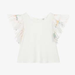 Chloé-Girls Elegant Ivory Flutter Top | Childrensalon Outlet