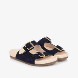 Chloé-Girls Elegant Navy Suede Buckle Sandals | Childrensalon Outlet