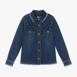 Chloé-Girls Frayed Blue Denim Blouse | Childrensalon Outlet