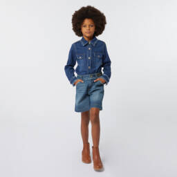 Chloé-Girls Frayed Blue Denim Blouse | Childrensalon Outlet