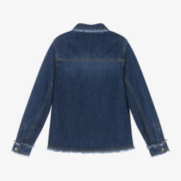 Chloé-Girls Frayed Blue Denim Blouse | Childrensalon Outlet