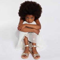 Chloé-Girls Gold Braided Leather Sandals | Childrensalon Outlet