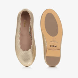 Chloé-Girls Golden Leather Ballet Flats | Childrensalon Outlet