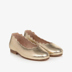 Chloé-Girls Golden Leather Ballet Flats | Childrensalon Outlet