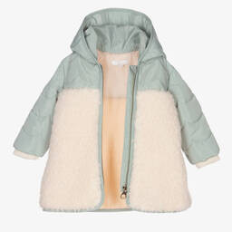 Chloé-Girls Green & Ivory Hooded Coat | Childrensalon Outlet