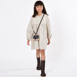 Chloé-Серое хлопковое платье с вышивкой | Childrensalon Outlet