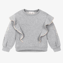 Chloé-Girls Grey Floral Embroidered Sweatshirt | Childrensalon Outlet