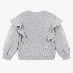 Chloé-Girls Grey Floral Embroidered Sweatshirt | Childrensalon Outlet
