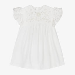 Chloé-Girls Ivory Cotton Broderie Dress | Childrensalon Outlet