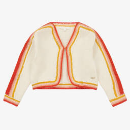 Chloé-Girls Ivory Cotton Crochet Cardigan | Childrensalon Outlet