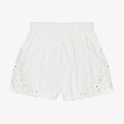 Chloé-Girls Ivory Cotton Cutwork Shorts | Childrensalon Outlet