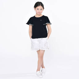 Chloé-Girls Ivory Cotton Cutwork Shorts | Childrensalon Outlet