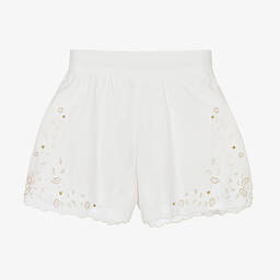 Chloé-Girls Ivory Cotton Cutwork Shorts | Childrensalon Outlet