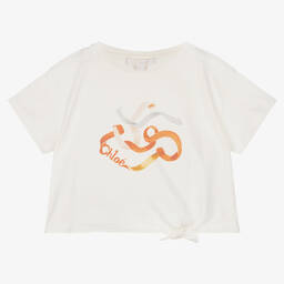 Chloé-Girls Ivory Cotton Logo T-Shirt | Childrensalon Outlet