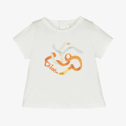 Chloé-Кремовая хлопковая футболка с лентами | Childrensalon Outlet