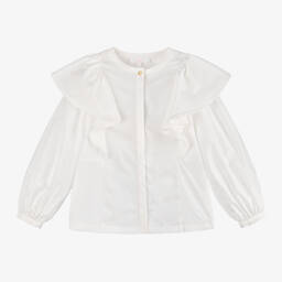 Chloé-Girls Ivory Cotton Ruffled Top | Childrensalon Outlet