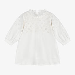 Chloé-Белое хлопковое платье с вышивкой для девочек | Childrensalon Outlet