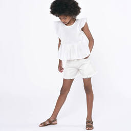 Chloé-Кремовый топ с рюшами и вышивкой | Childrensalon Outlet