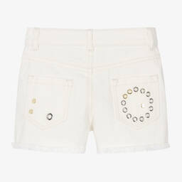 Chloé-شورت Eyelet قطن دنيم لون عاجي للبنات | Childrensalon Outlet