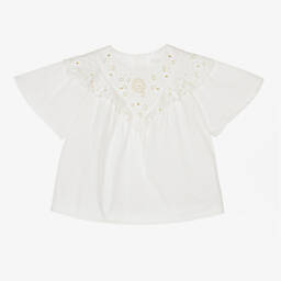 Chloé-Girls Ivory Floral Lace Poplin Top | Childrensalon Outlet