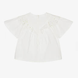Chloé-Girls Ivory Floral Lace Poplin Top | Childrensalon Outlet