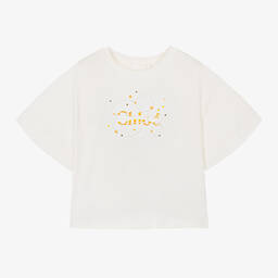 Chloé-Girls Ivory Organic Cotton T-Shirt  | Childrensalon Outlet